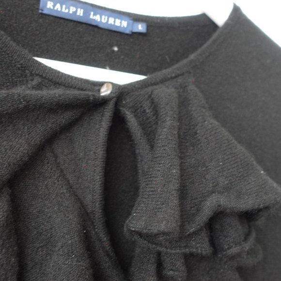 Vintage RALPH LAUREN Black Cashmere Dress Women Medium Sweater Ruffle Keyhole 90 - Picture 8 of 11